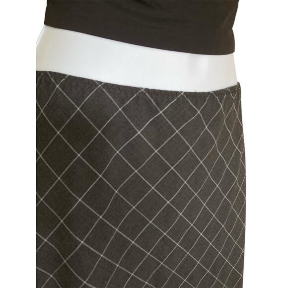 Vintage 90s Y2k Preppy Gray Grid Plaid Wool Blend Layered Midi Skirt M/6/8 - Picture 3 of 6